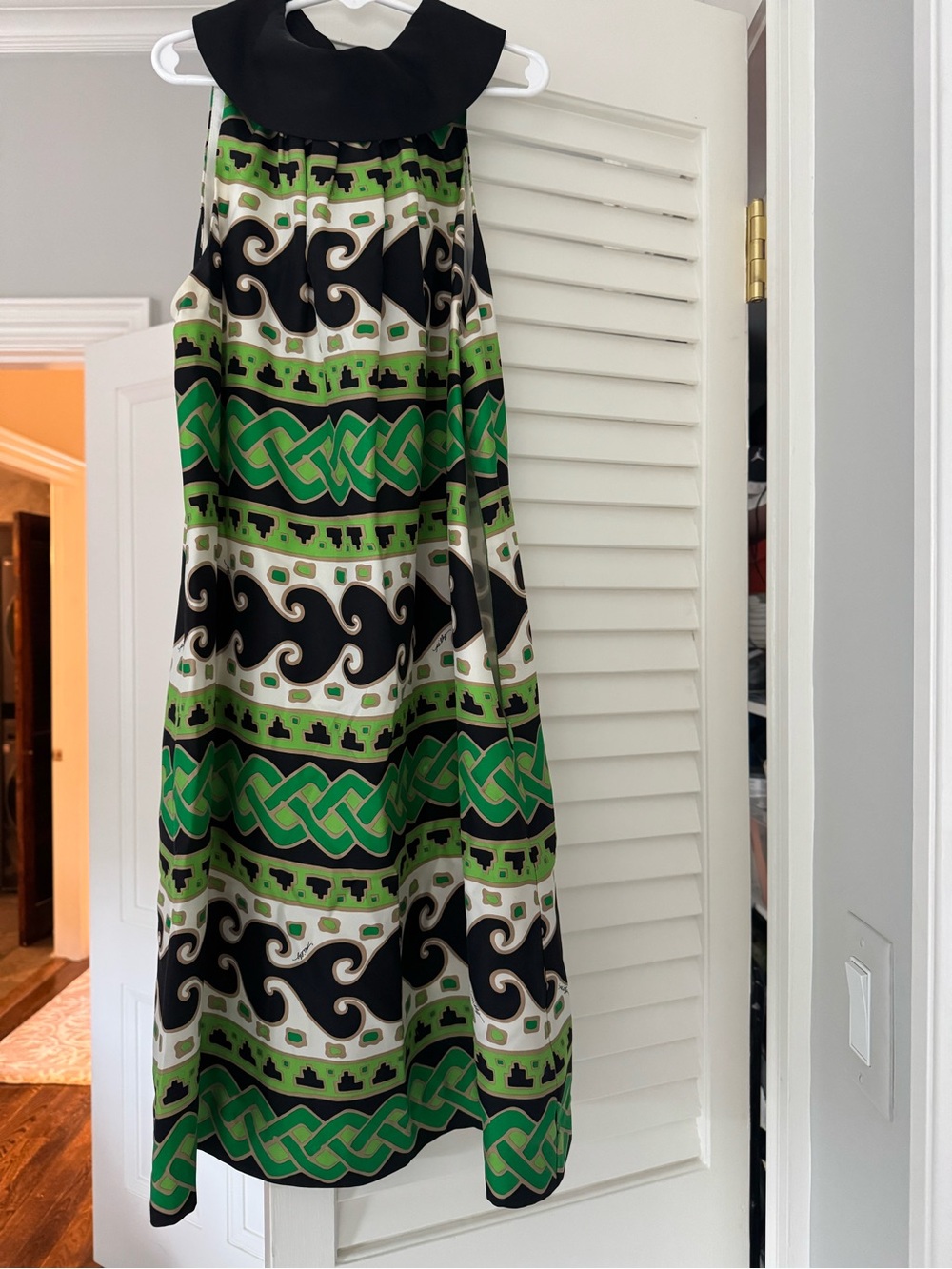 Milly Green and Black Patterned A-Line Dress